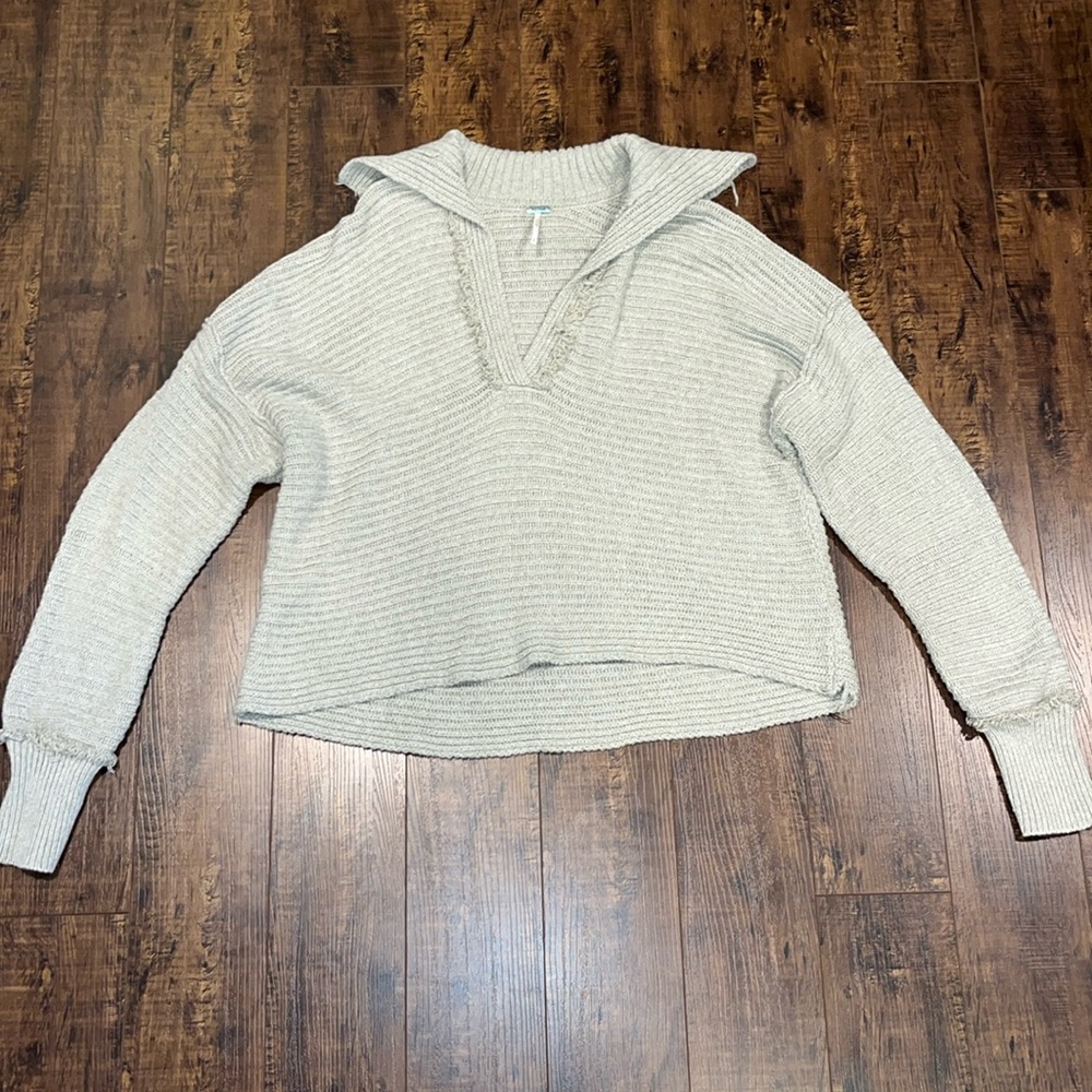 Free People Marlie Pullover Collared Sweater V-Neck Ribbed Size S